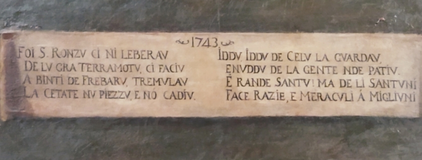 iscrizione altare di sant'Oronzo a santa Croce.1743 terremoto